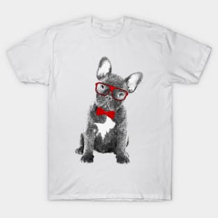 French Bulldog Red Ribbon & Glasses Frenchie Gift T-Shirt